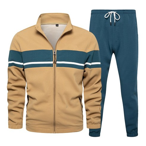 가을 남성 운동복 캐주얼 조깅 세트 자켓 + 바지 2 피스 지퍼 패치 워크 패션 의류 2021