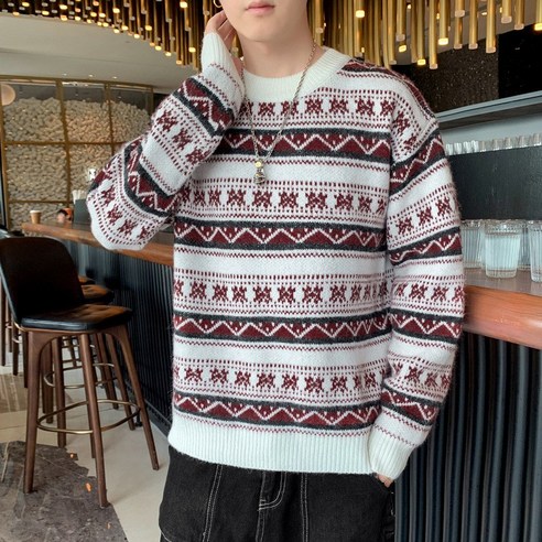 mxt가을 겨울 커플 스웨터 남성 패션 브랜드 느슨한 라운드 넥 민족 스타일 스웨터 스웨터 코트