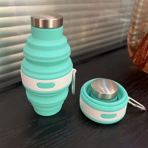 모시루 폴딩 스포츠물병 접이식 실리콘 등산 물병 여행용 텀블러, 그린, 1개, 475ml