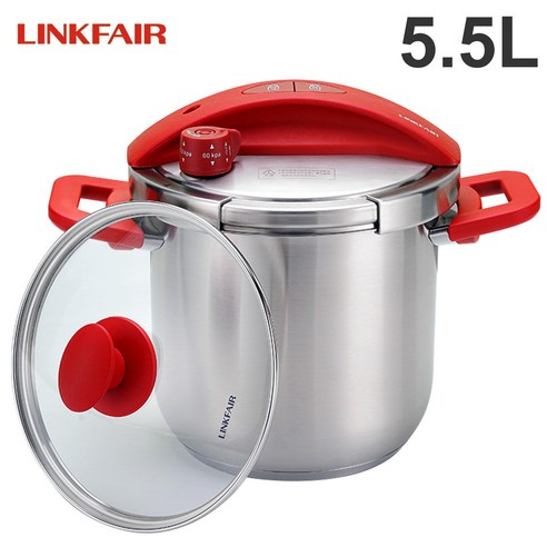 링크페어 솥밥 압력솥 양수냄비 스테인레스 냄비 유리뚜껑 증정 5.5L, 빨간색, 1개