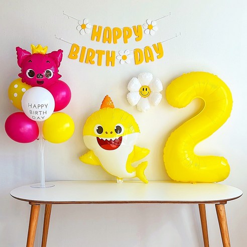 [하루비파티] 캐릭터풍선 두돌생일 생일파티세트, 아기상어핑크퐁세트2, 1개