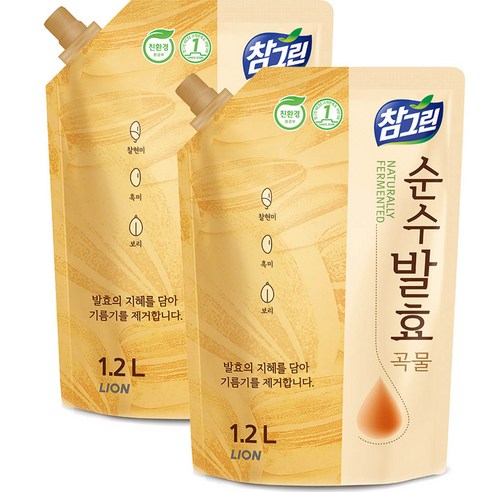 참그린 순수발효 곡물 주방세제, 1.2L, 2개