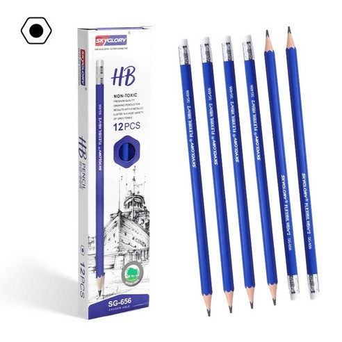 HB문화사 지우개 달린 블루육각형 연필 HB진하기 1타스 12p, 12자루
