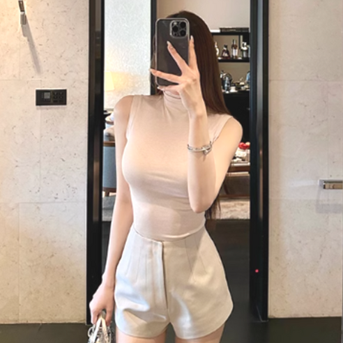 여리홈핏 폴라나시 스판 쫀쫀 슬림핏 민소매 목폴라