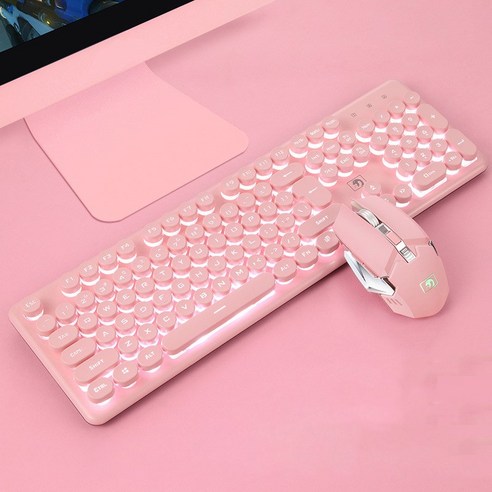 충전 무선 키보드 게임 기계적 느낌 키보드 RGB 백라이트 2.4g 무선 마우스 2400 인치 당 점 Pc 게이머 키, punk pink, 하나, 하나