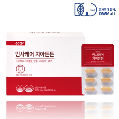 이가탄탄 인사튼튼 치아케어 뼈 형성 코랄칼슘 항산화 도움 프로폴리스 비타민C 아연 영양제, 1박스, 60정