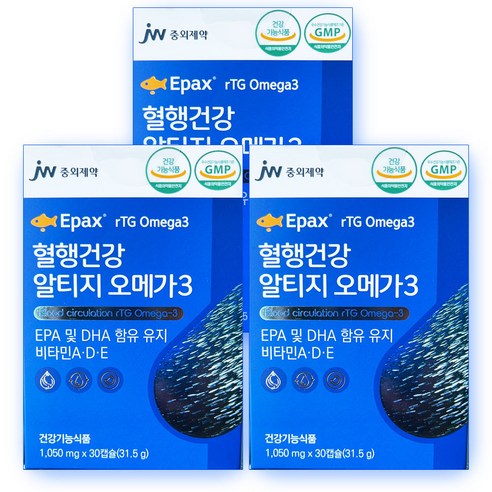 JW중외제약 rTG 알티지오메가3 EPA+DHA 1050mg 30캡슐 * 3박스, 3개, 1050mg*30캡슐(31.5g), 30개