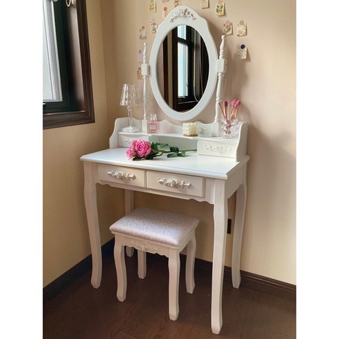 공주 화장대 서랍형 1인용 원룸 프린세스 만들기 럭셔리, 화장대 + 서랍 2개 + 스툴 Best Top5