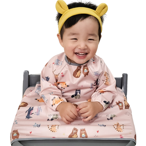 벨베이비 식탁일체형 방수 턱받이 긴팔 부분커버 모든하이체어용, (리뉴얼)알콩달콩 동물가족, 1개