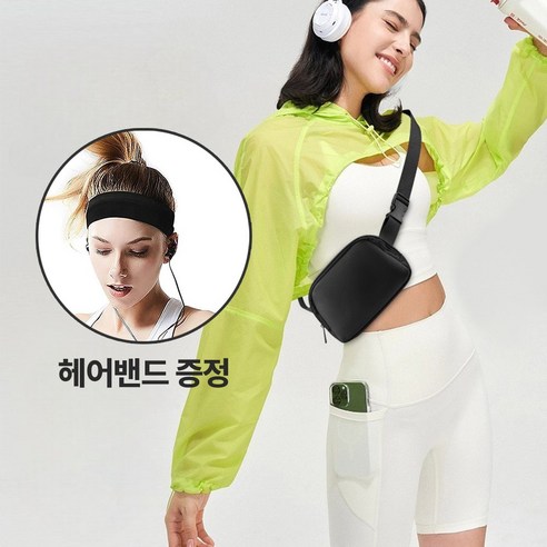 디엘앤에스 스포츠힙색 조깅 런닝 마라톤 크로스가방 허리색 (헤어밴드 증정), 블랙, 1개