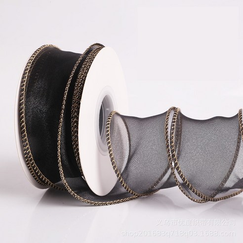 일상채움 오간자 오간디 쉬폰 리본 포장 40mm 9미터 2p, 9m, 금박 블랙