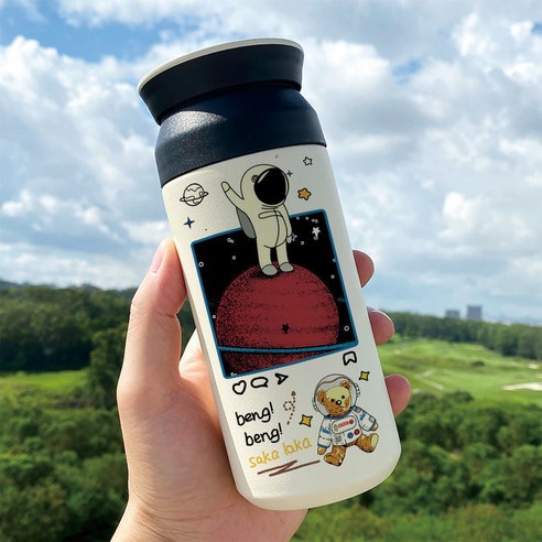 우주 비행사 우주 창조적 인 보온병 학생 간단한 우주 비행사 하이 생긴 스테인레스 스틸 진공 컵, Bw5172 우주 비행사, 350ml 플랫 커버 컵