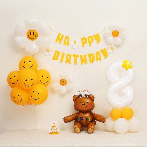 [피앤비유니티] 데이지곰돌이 가랜드형 생일풍선세트, 02-8)데이지곰돌이 가랜드형-브라운 숫자8, 1세트