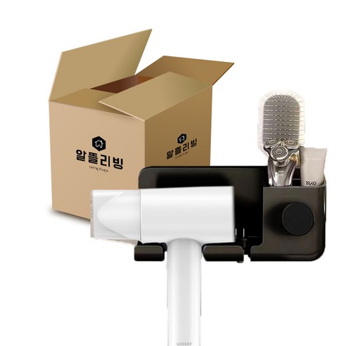 알뜰리빙 무타공 드라이기 거치대 수납형, 1개, 블랙