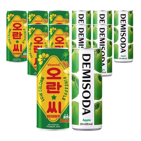 [더음료]오란씨 250ml 파인애플 + 데미소다 250ml 애플 혼합 12입, 250ml