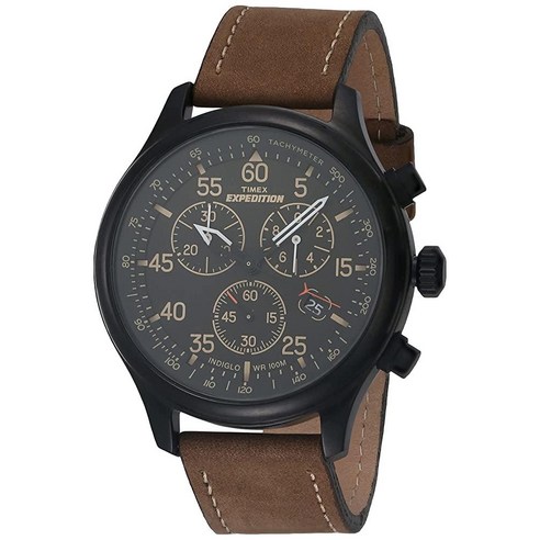 Timex 남성 익스패디션 필드 크로노그래프 가죽 손목 시계 T49905