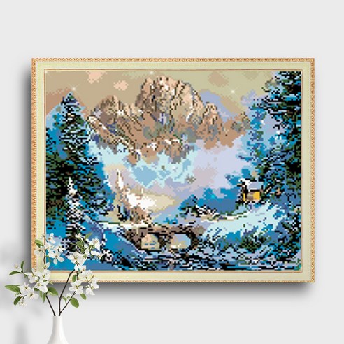 오늘의오브제 DIY 보석십자수 캔버스형 50x40cm, 1개, B1_21_눈 덮인 산 속