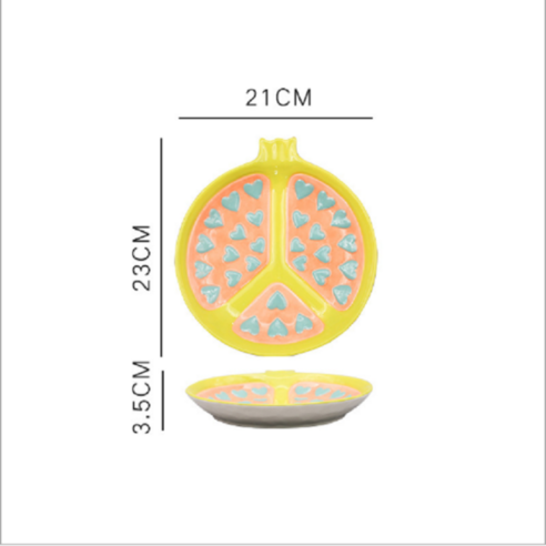 [XIG] 과일 모양의 세라믹 샐러드 접시 귀여운 가정 요리 스낵 플레이트 야외 피크닉 플레이트, 하나, Pomegranate