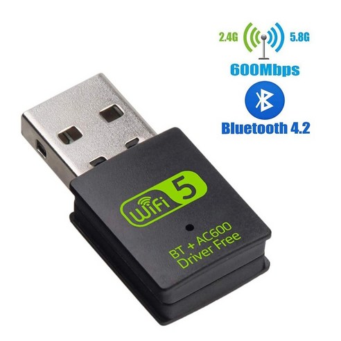 USB WiFi 블루투스 어댑터 600Mbps 듀얼 밴드 2.4/5Ghz 무선 외부 수신기 미니 와이파이 동글 PC/노트북/데, 한개옵션0, 1개