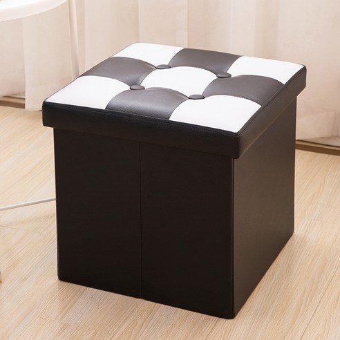 창의적인 다기능 접이 수납 의자 홈 저장소 정리 상자 의상실 큰 가죽 소파 신발 교환 의자, 38x38x38cm은 400근을 견딜 수 있다, 흑백 접합