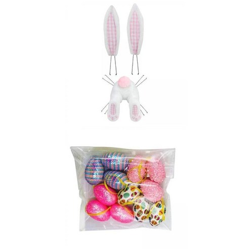 부활절 장식 화환 키트 귀가 있는 귀여운 토끼 DIY 화환 핑크 격자 무늬+부활절 파티 장식 D에 대한 12x 크리 에이, 30x30cm, 옷감, 핑크 체크 무늬