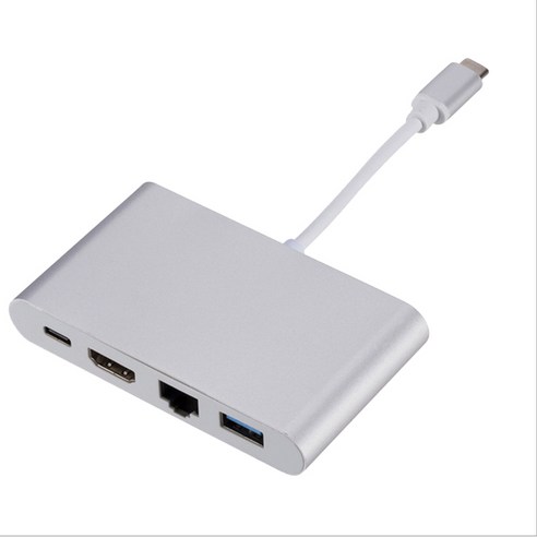 USB C 이더넷 HDMI 호환 + 기가비트 이더넷 + USB3.0 유형 C 허브 어댑터 USB-C 스플리터 MacBook Pro Air, 하나, 은
