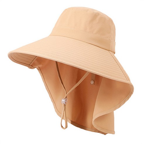 따봉오빠 여성 등산 야외 작업 뒷목 와이드 햇빛 차단 턱끈 벙거지 모자 YY5218, 베이지