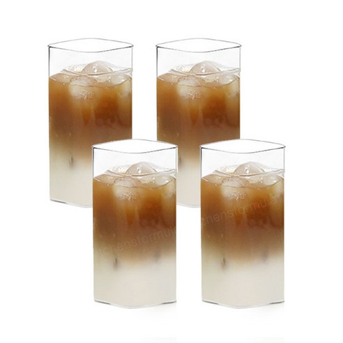 감성 홈카페 사각글라스 내열유리컵 사각컵, 사각글라스 370ml, 4개