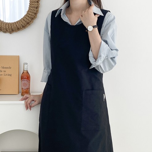 한스데이 방수 롱 트임 앞치마, 1개, 블랙