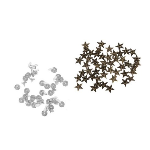 50 세트 DIY 스타 리벳 스냅 스터드 합금 장식 버튼 의류 실버, 황동, 설명