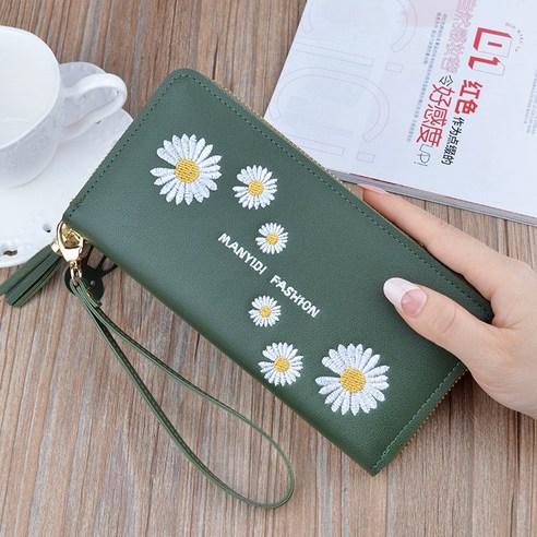2020 데이지 지갑 여성 롱 지퍼 한국판 패션 지갑 여성 대용량 잔돈 핸드폰 가방