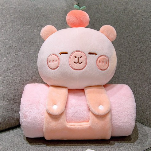 동물 캐릭터 낮잠 담요 쿠션 인형, 카피바라-핑크, 1.0M*1.7M