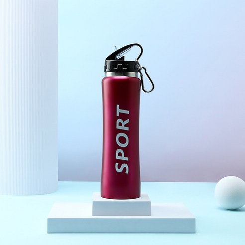 KORELAN스테인리스강 휴대용 운동 주전자 벨트 빨대 750ml 야외 여행 휴대용 보온컵, 빨강