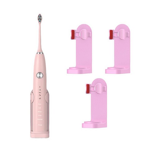 도림 무타공 벽부착 물빠짐 전동칫솔 거치대 전기면도기 거치대 홀더, 3p, 핑크