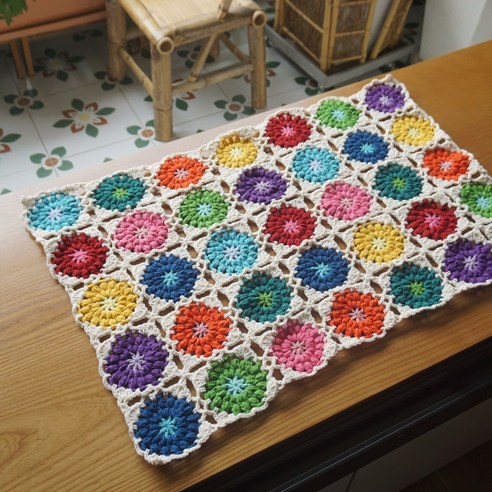 핸드메이드 손뜨개 코바늘 소품 그래니 스퀘어 크로쉐 블랭킷 80X60CM