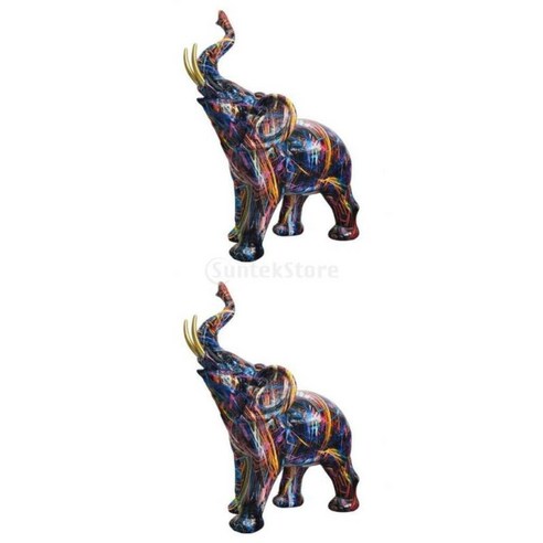 데스크탑에 대 한 2Pcs 다채로운 큰 작은 코끼리 동상 입상 장식 동상, 여러 가지 빛깔의, 수지