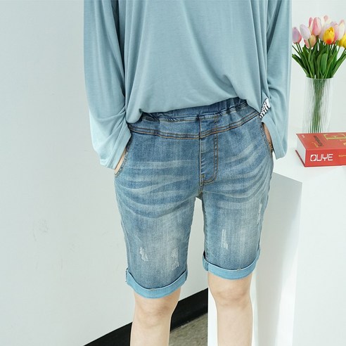 빅걸스토리 빅사이즈 여성 자체제작 밴딩 스판 캐주얼 데일리 청반바지
