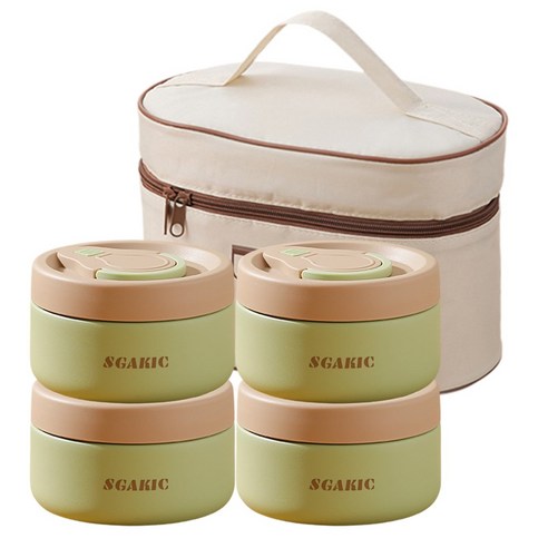 SGAKIC 진공 직장인 보온 도시락통 스텐도시락 480ml, 4개, 그린