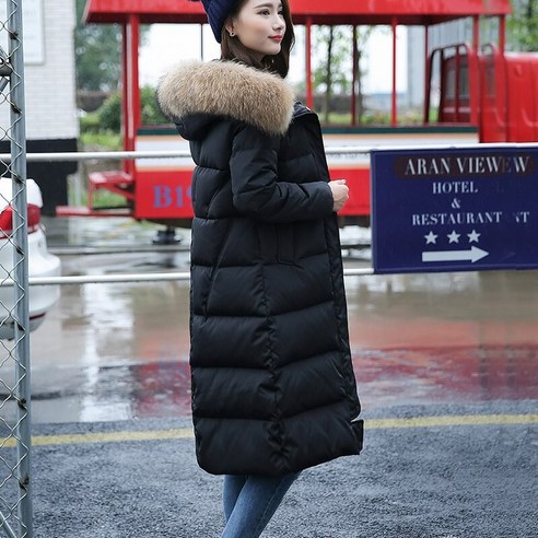 패션 한국어 스타일 리얼 모피 칼라 다운 자켓 여성 중반 무릎 긴 새로운 두꺼운 겨울 코트