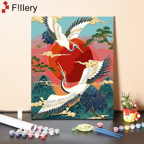 FiIIery DIY명화그리기 피포페인팅 풍경화 인물화그리기 그림그리기 세트 40 x 50cm, 01-두 마리의 학