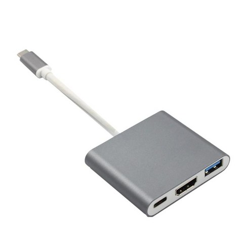 Macbook 용 Type-C-4K HDMI / USB 3.0 허브 USB-C 충전 포트 어댑터 케이블, {"사이즈":"16x5.8x1cm"}, {"색상":"실버"}, {"수건소재":"알루미늄 합금"}