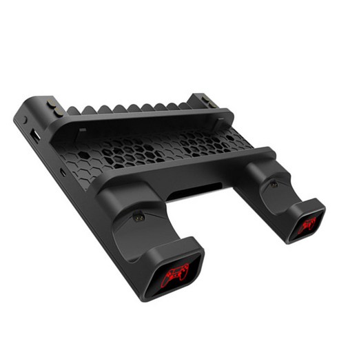 PS4 용 수직 스탠드 및 냉각 팬 컨트롤러 충전 스탠드, 대략. 19.8x23.4x5cm, 검정, ABS