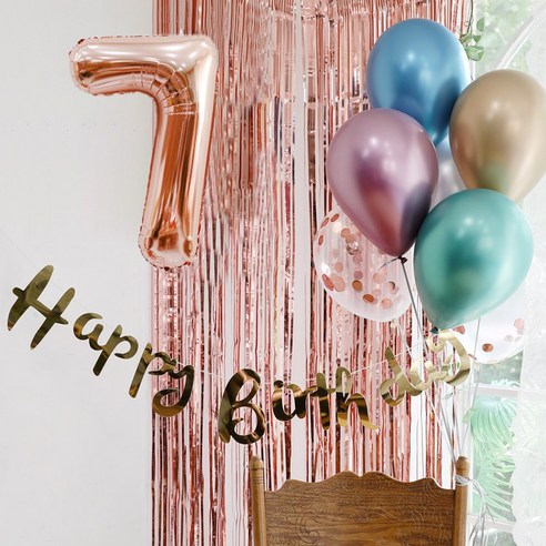 파티스토어 생일파티 4종세트 _ 홈파티세트 파티용품세트, 생일파티 4종세트(메탈크롬)_숫자풍선(로즈골드)_7