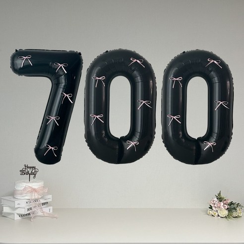 연지마켓 블랙 대형 숫자 풍선 리본 기념일 생일, 1개, 핑크리본 + 블랙숫자 700