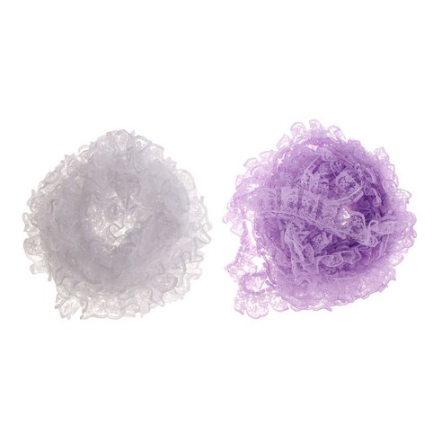 2pcs 5 야드 탄성 리본 꽃 레이스 트림 액세서리, 화이트 + 퍼플, 폴리 에스터