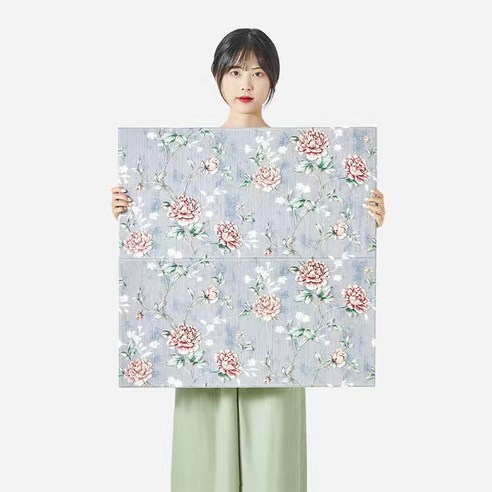 셔니엘 풀없이 붙이는 스티커 입체벽지 셀프 인테리어 도배지 꽃 포인트 시트지, 5매, 모란그레이