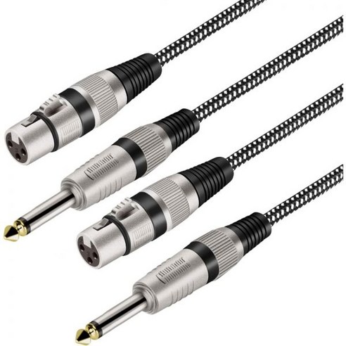 XLR 여성용~1/4인치 TS 케이블 10FT Nylong 편조 3핀 여성용~6.35mm 남성용 언밸런스 인터커넥트 와이어 다이나믹 마이크순수 구리 도체, 2_3FT