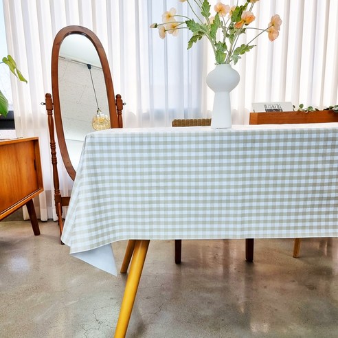 캐프마켓 방수 체크 격자 테이블보 사각 원형 식탁보, 2인용 90 * 90 cm, 브라운