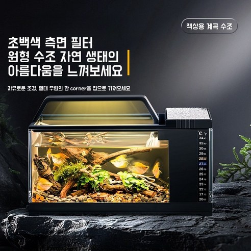 Apnoo 유리 어항 자동 물청소 필터링 열대어 수경 어항 자동 여과 어항 수족관, 5개, 블랙+펌프+램프