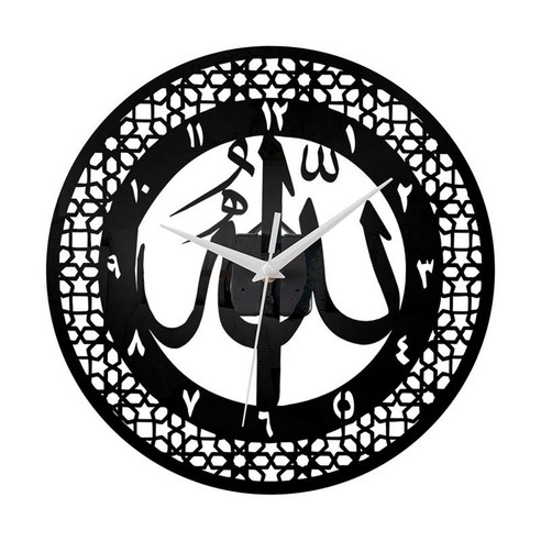 이슬람 이슬람 사일런트 벽시계 거실 장식, 검은 색, 아크릴